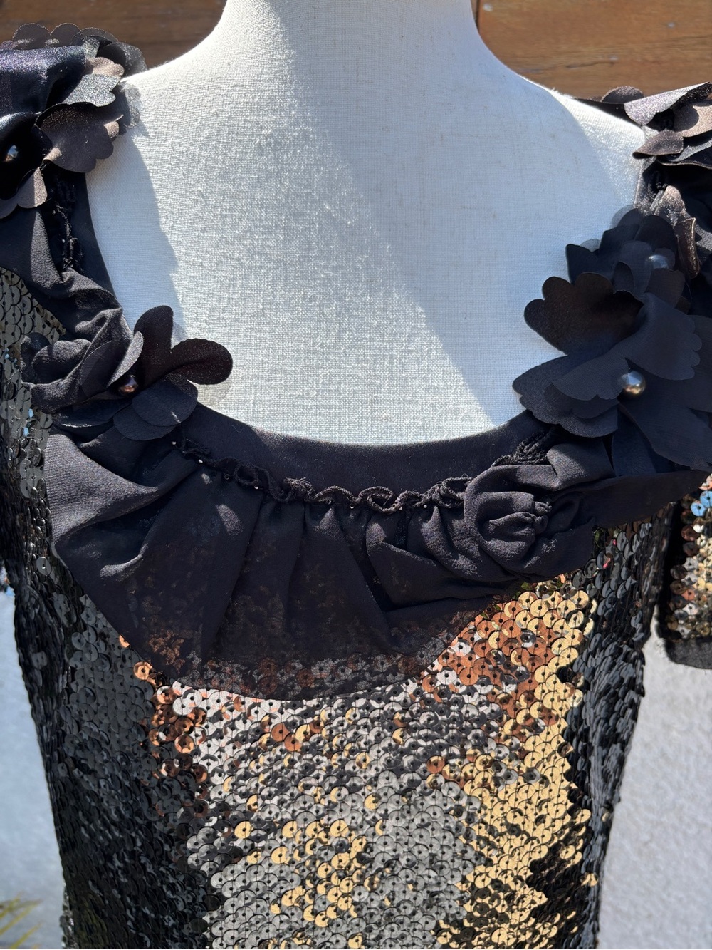 Hanii Y Black Sequin Dress with floral neck detail - Picture 6 of 8